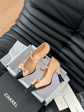 CC POINTED TOE HIGH HEELS IN SEPIA BEIGE MIX BLACK LAMBSKIN GOLD HARDWARE